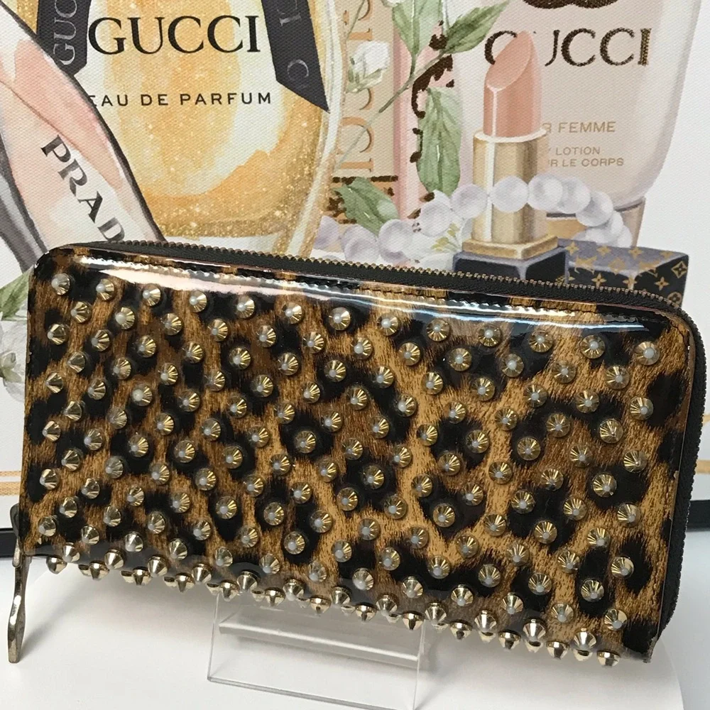 Christian Louboutin Panettone Studded Leopard Zip Around Wallet πβ€οΈ - Picture 5 of 17